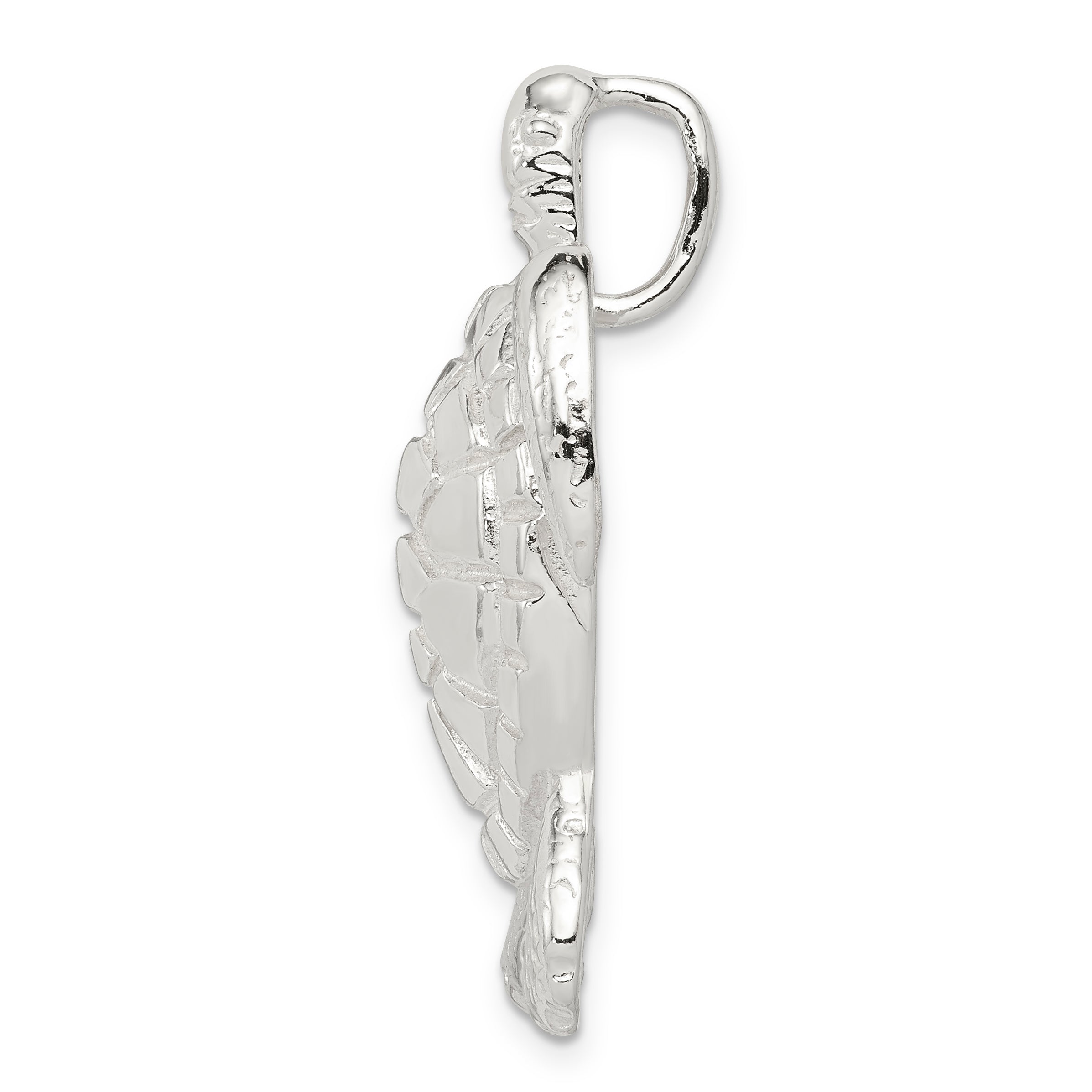 Sterling Silver Turtle Chain Slide Pendant with Polished Textured Finish
