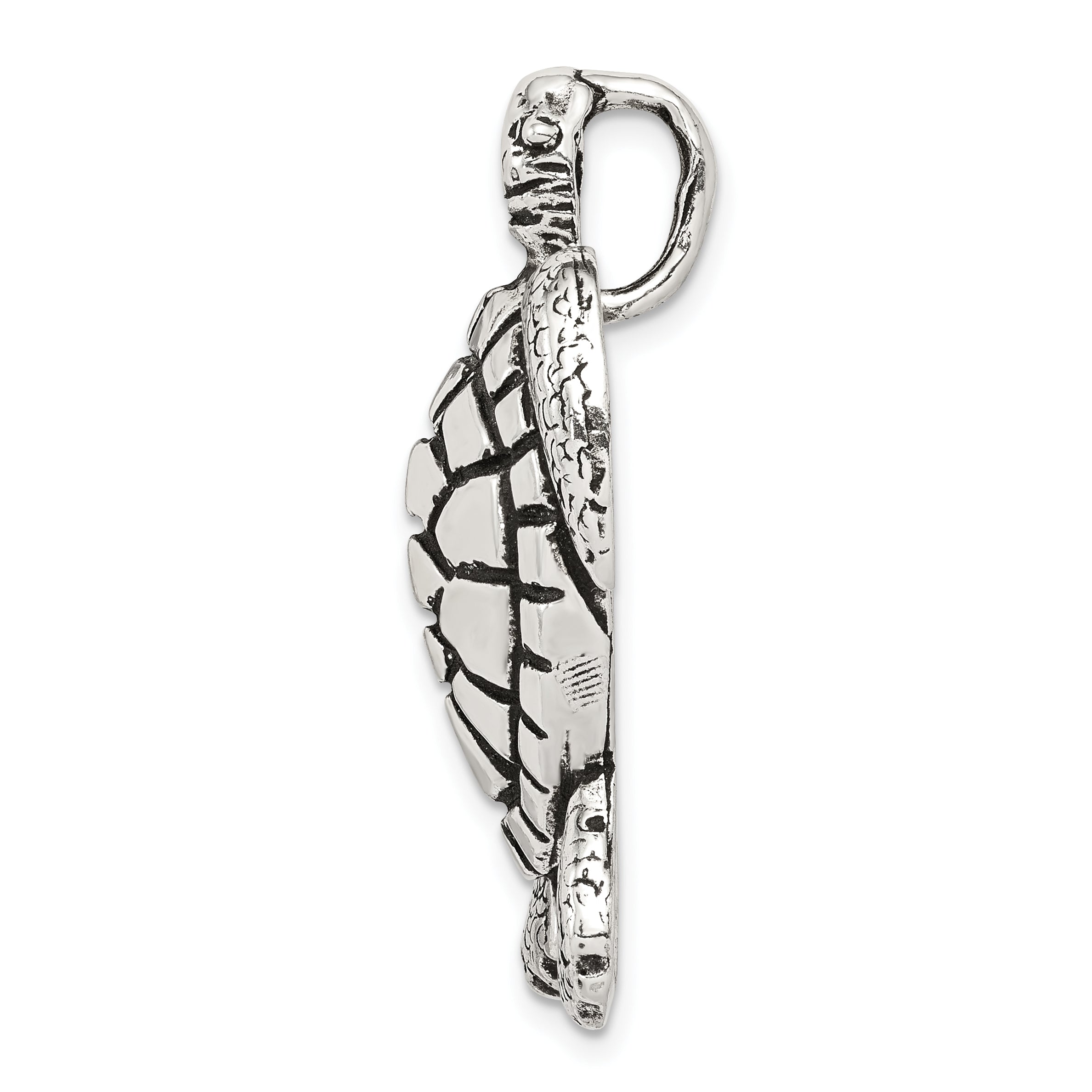 Sterling Silver Antiqued & Textured Turtle Chain Slide Pendant Secondary image