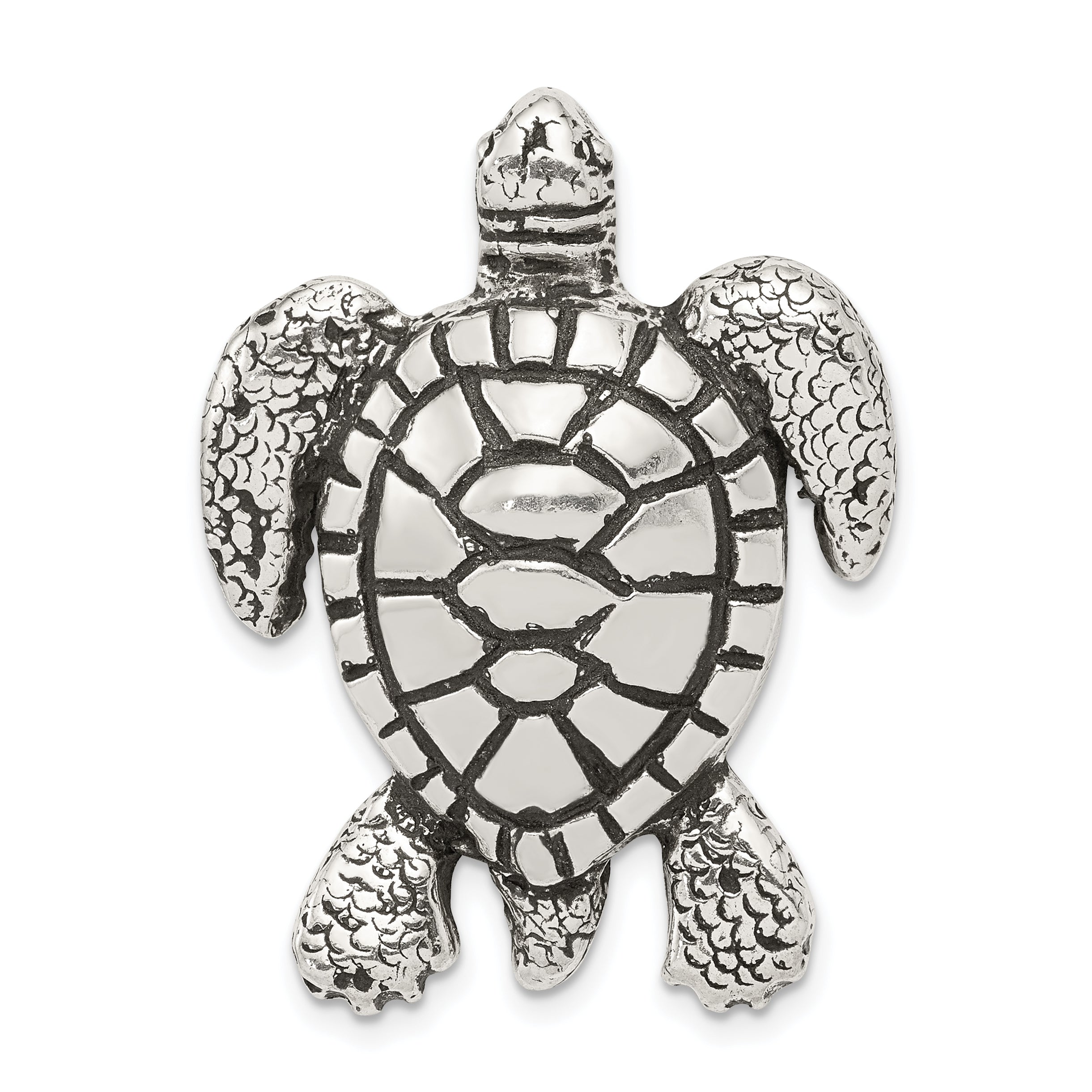 Sterling Silver Antiqued & Textured Turtle Chain Slide Pendant Main image