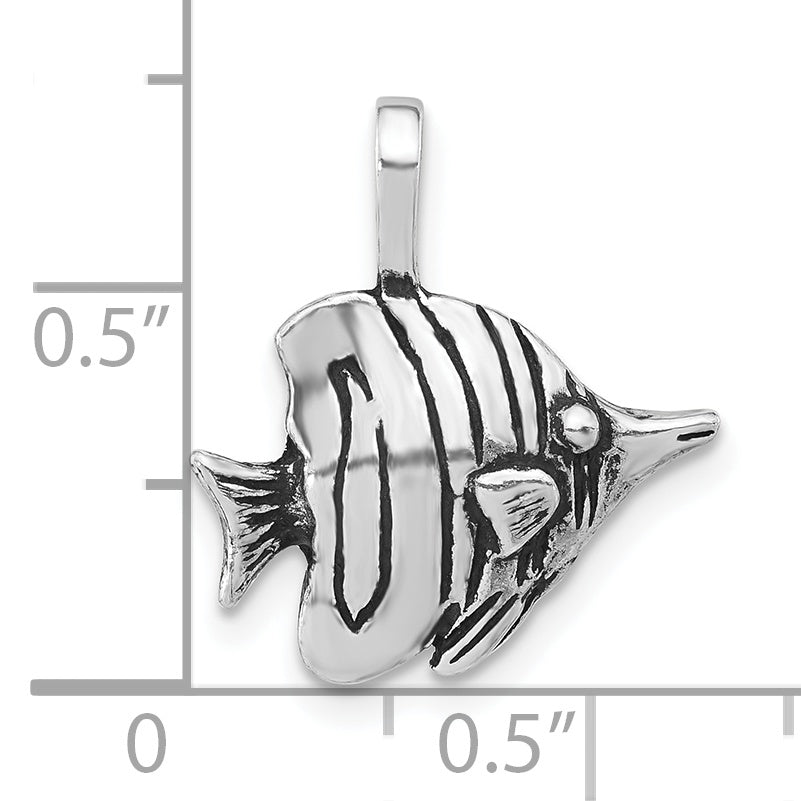 Sterling Silver 925 Unisex Textured Fish Pendant with Antiqued Finish