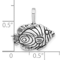 Sterling Silver 925 Unisex Textured Fish Pendant with Antiqued Finish