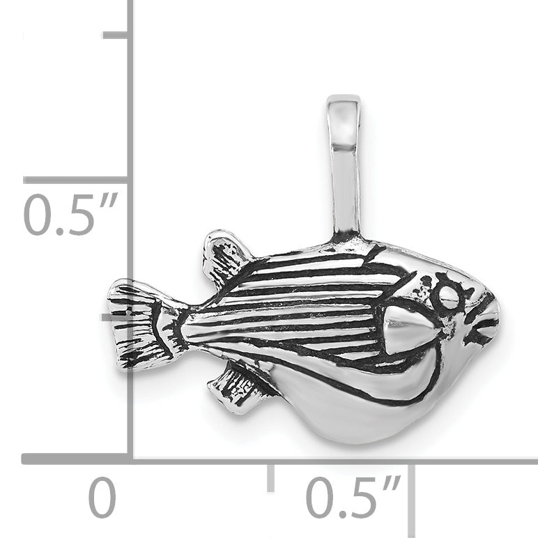 Sterling Silver 925 Unisex Fish Pendant with Antiqued Polished Finish