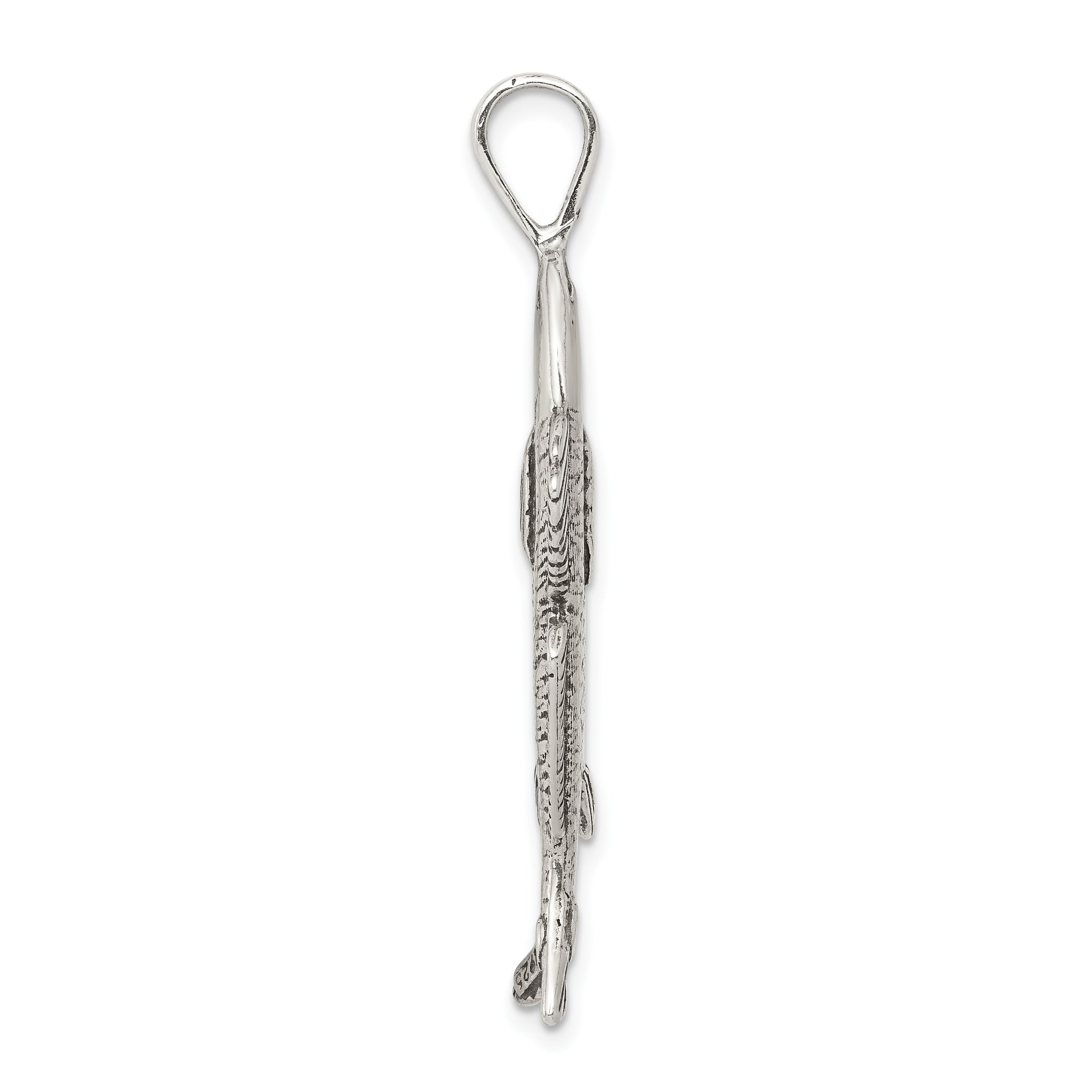 Men's 925 Sterling Silver Antiqued Fish Pendant with Textured 3D Design Secondary image