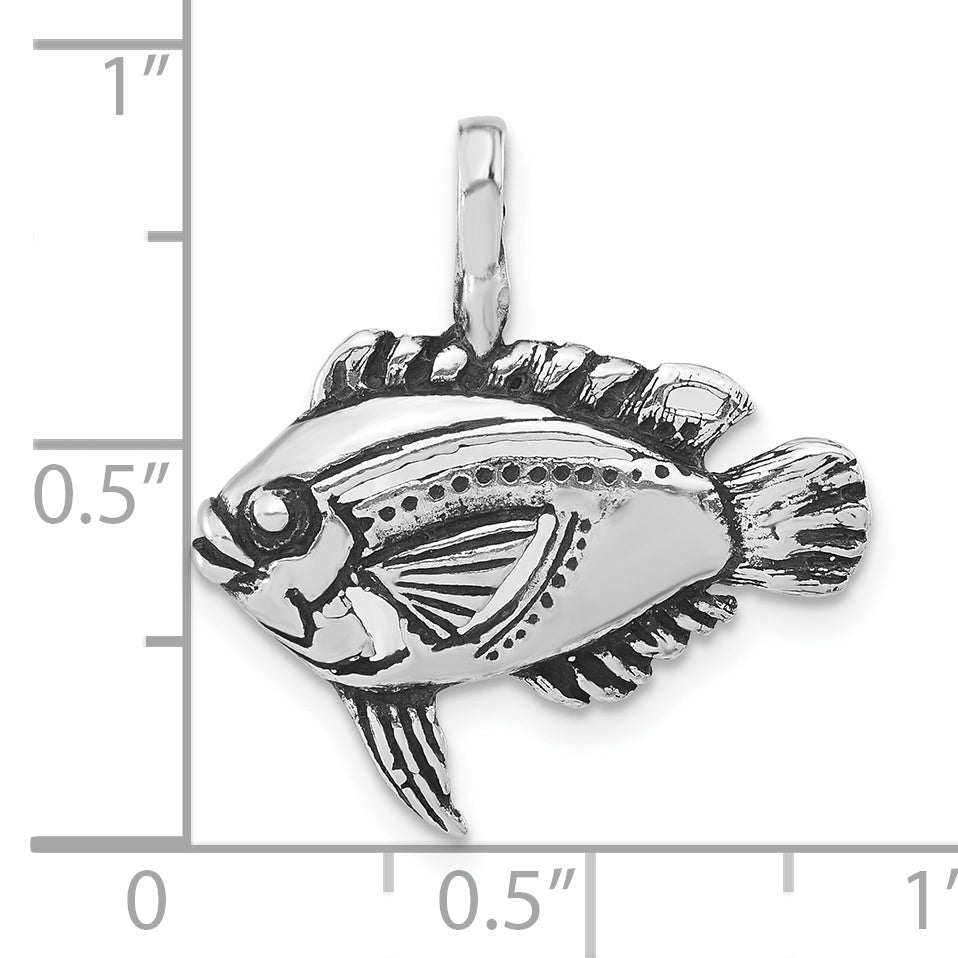 Sterling Silver 925 Fish Pendant with Antiqued Texture Unisex