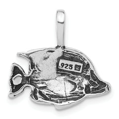 Sterling Silver 925 Unisex Antiqued Fish Pendant Polished Charm