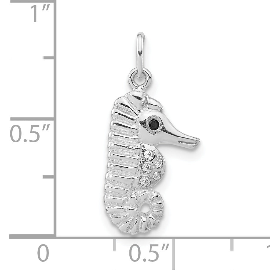 Sophia Jewelers Sterling Silver Seahorse Pendant with Black Multicolor CZ