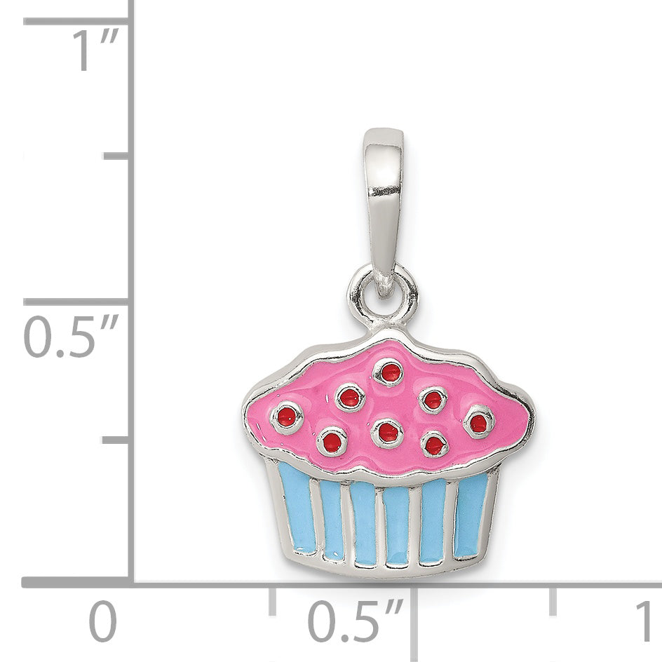 Sophia Jewelers Sterling Silver Enamel Cupcake Child Pendant Polished Finish