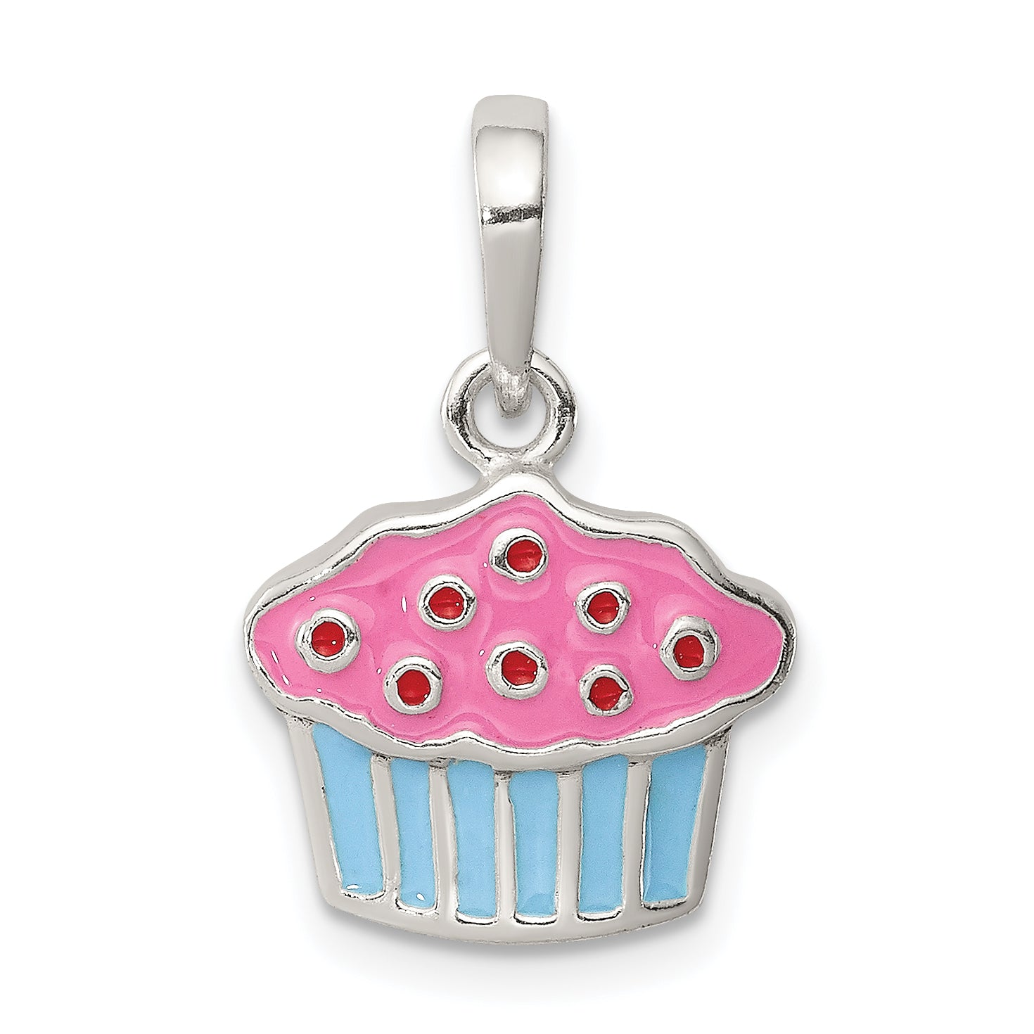 Sterling Silver Polished Enamel Cupcake Child Pendant Main image