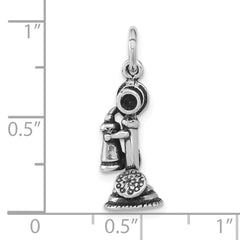 Sterling Silver 3D Antiqued Phone Pendant Unisex Vintage Charm
