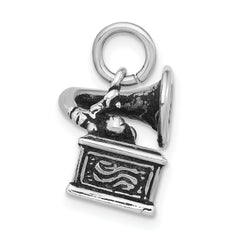 Unisex Sterling Silver 3D Phonograph Pendant with Antiqued Finish
