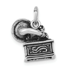 Unisex Sterling Silver 3D Phonograph Pendant with Antiqued Finish