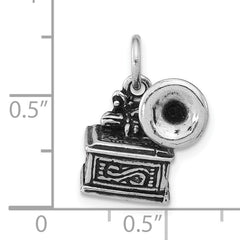 Unisex Sterling Silver 3D Phonograph Pendant with Antiqued Finish