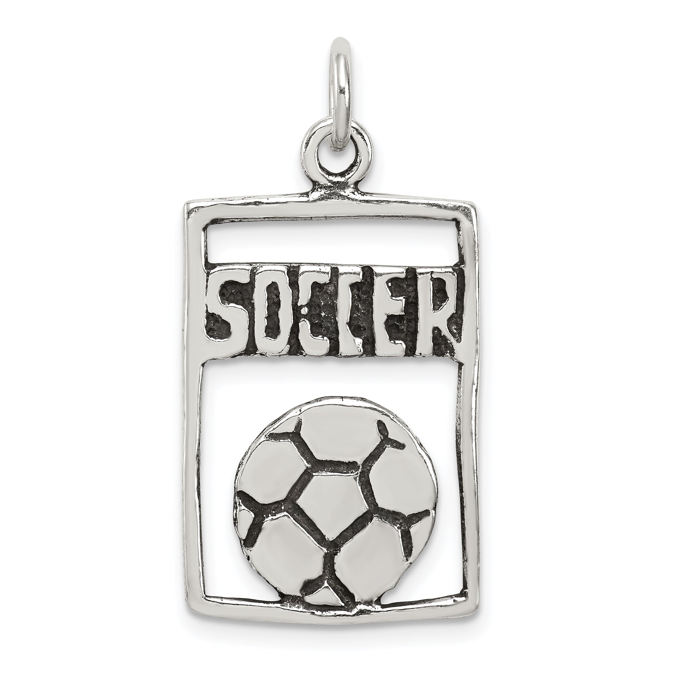 Sterling Silver Antiqued Soccer Rectangle Pendant Main image