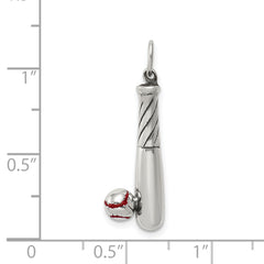 Sophia Jewelers Men's Sterling Silver Enamel Bat and Ball Charm