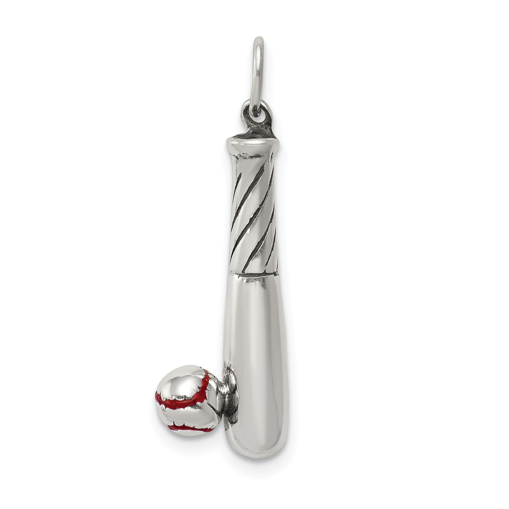 Sterling Silver Polished and Antiqued Enamel Bat and Ball Charm Main image