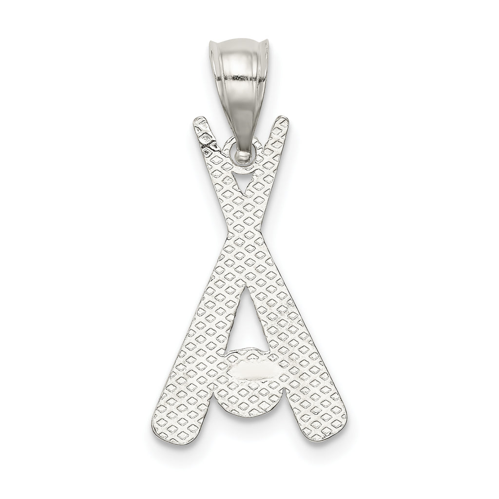 Sterling Silver Polished Bats and Baseball Pendant