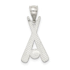 Sterling Silver Polished Bats and Baseball Pendant