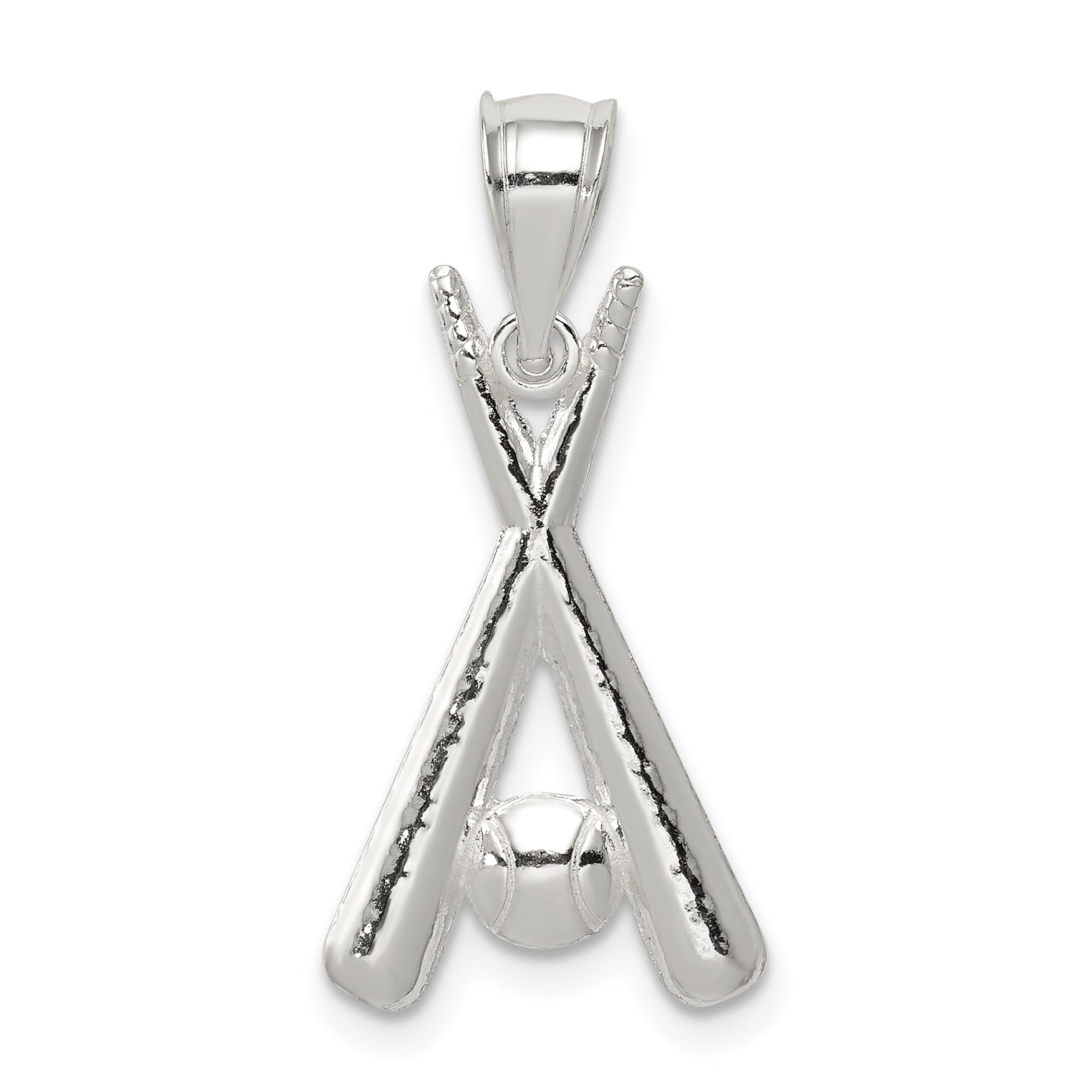 Sterling Silver Polished Bats and Baseball Pendant Main image