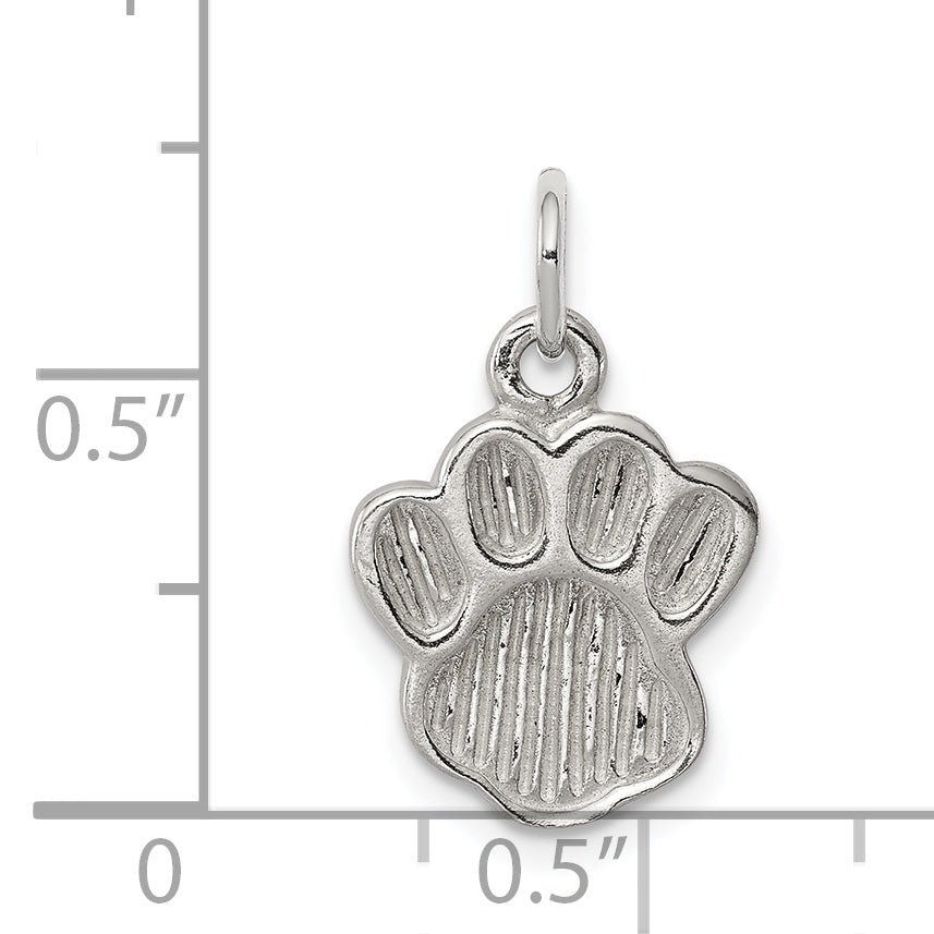 Sterling Silver 925 Paw Print Charm with Polished Textured Design
