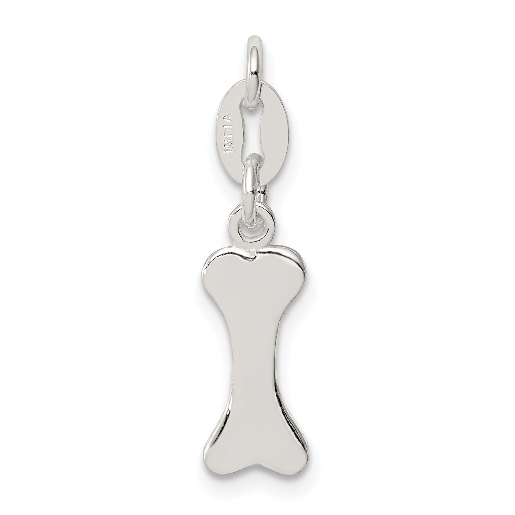 Sterling Silver 925 Polished Dog Bone Charm with Anti-Tarnish Finish