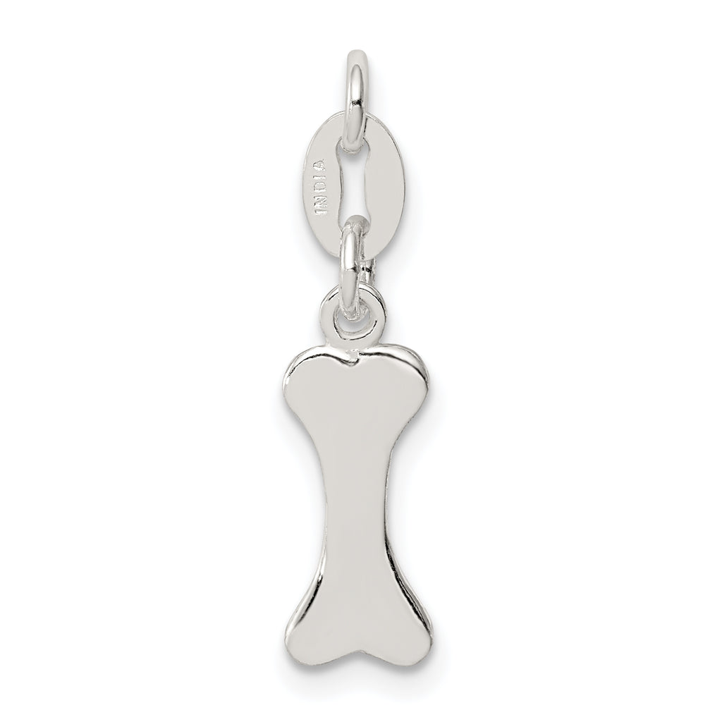 Sterling Silver 925 Polished Dog Bone Charm with Anti-Tarnish Finish