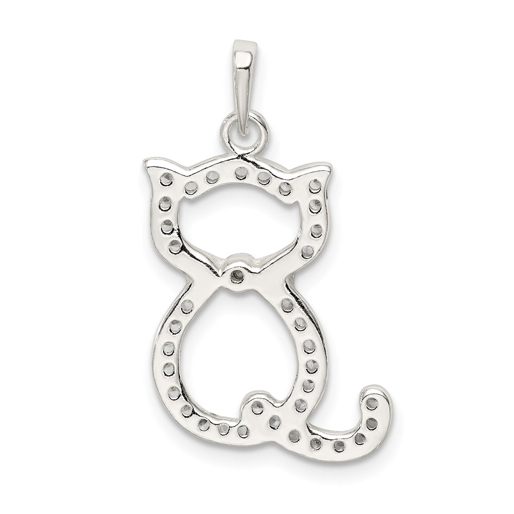 Sophia Jewelers Sterling Silver CZ Cat Pendant with Polished Finish