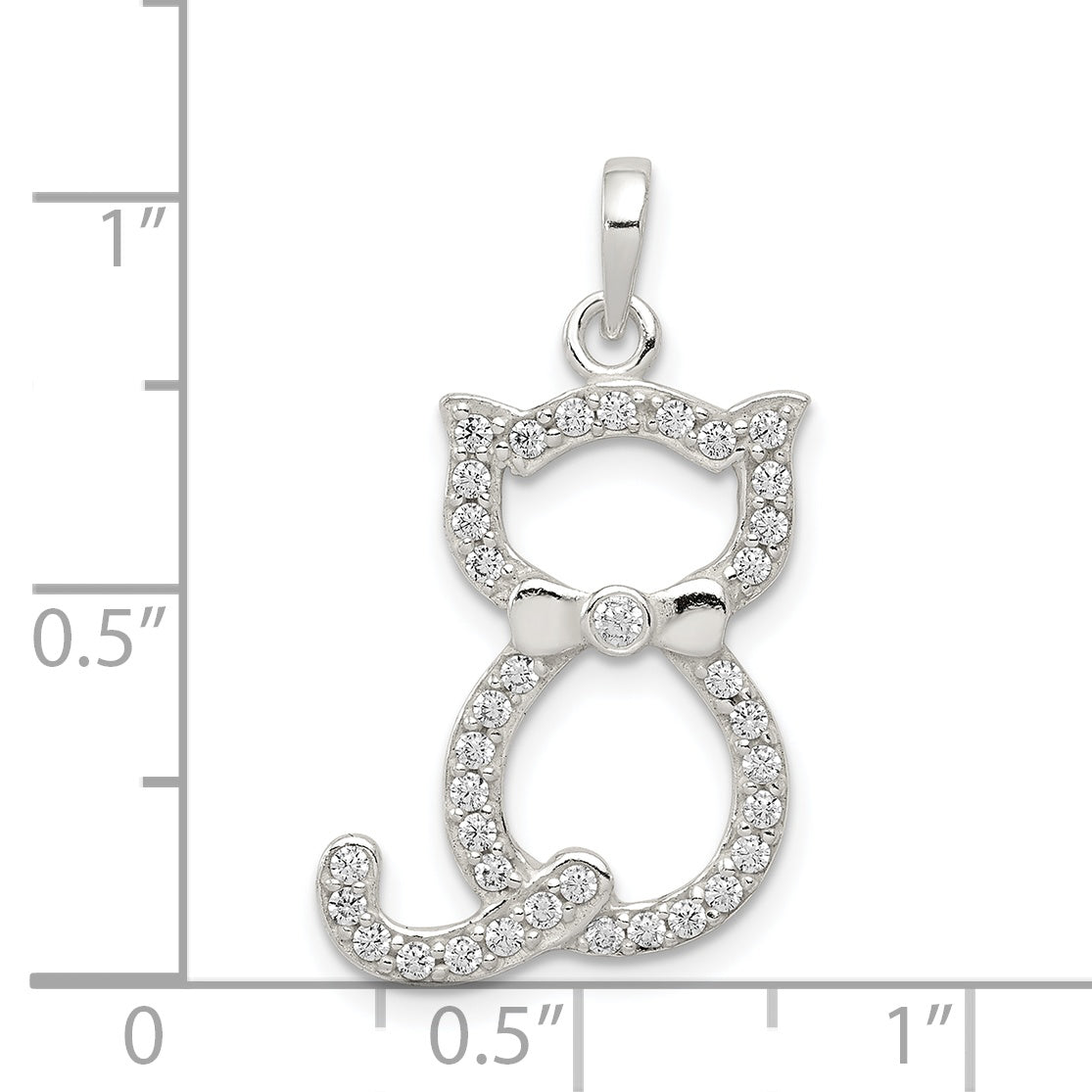 Sophia Jewelers Sterling Silver CZ Cat Pendant with Polished Finish