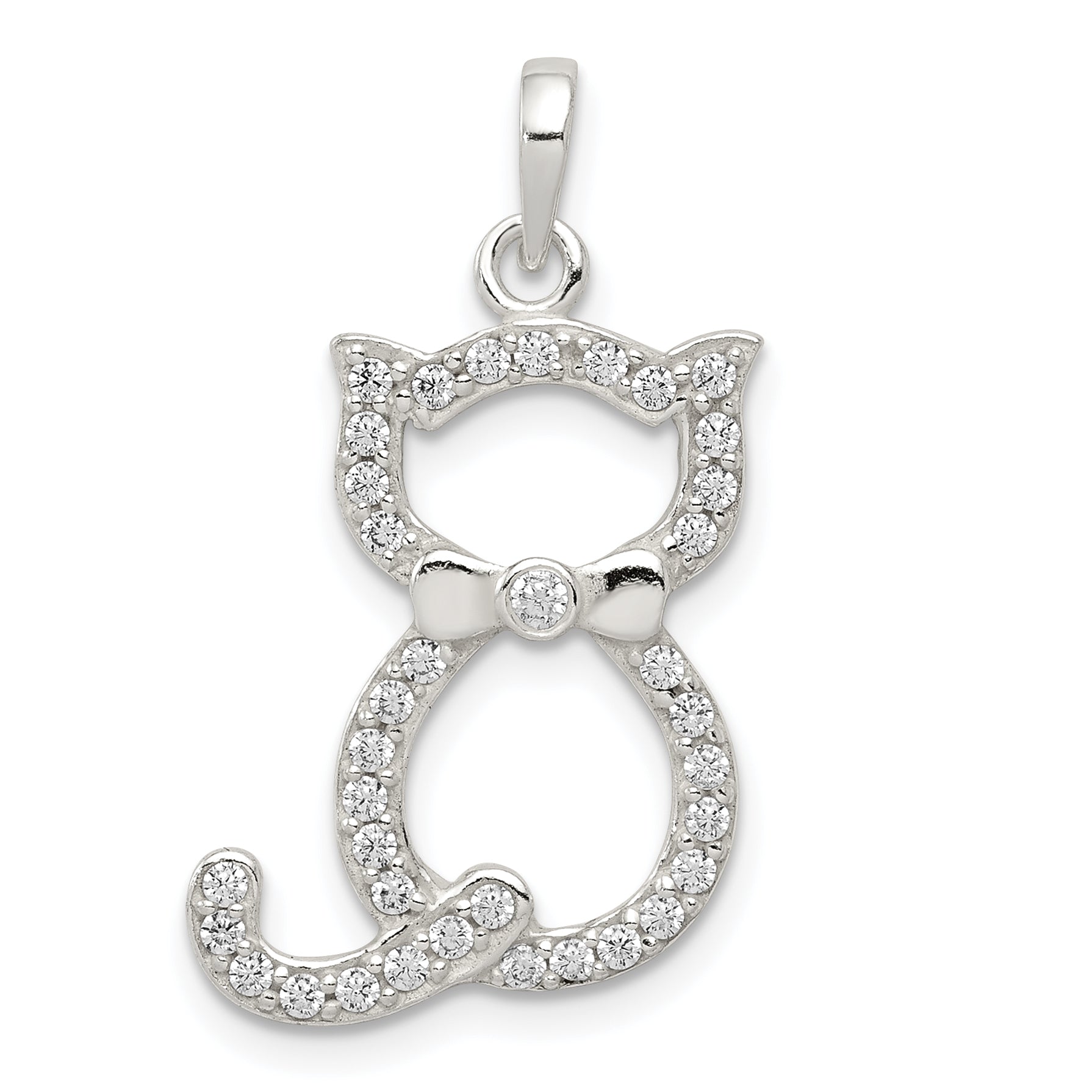 Sterling Silver Polished CZ Cat Pendant Main image