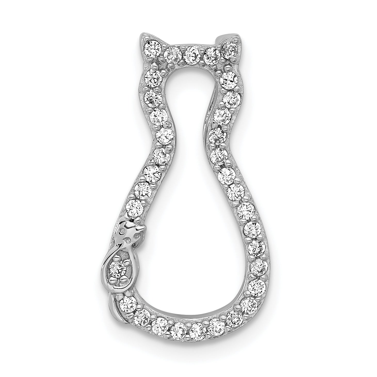 Sterling Silver Polished CZ Cat Chain Slide Main image