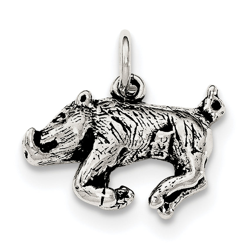 Sterling Silver Antiqued 3-D Wild Boar Pendant