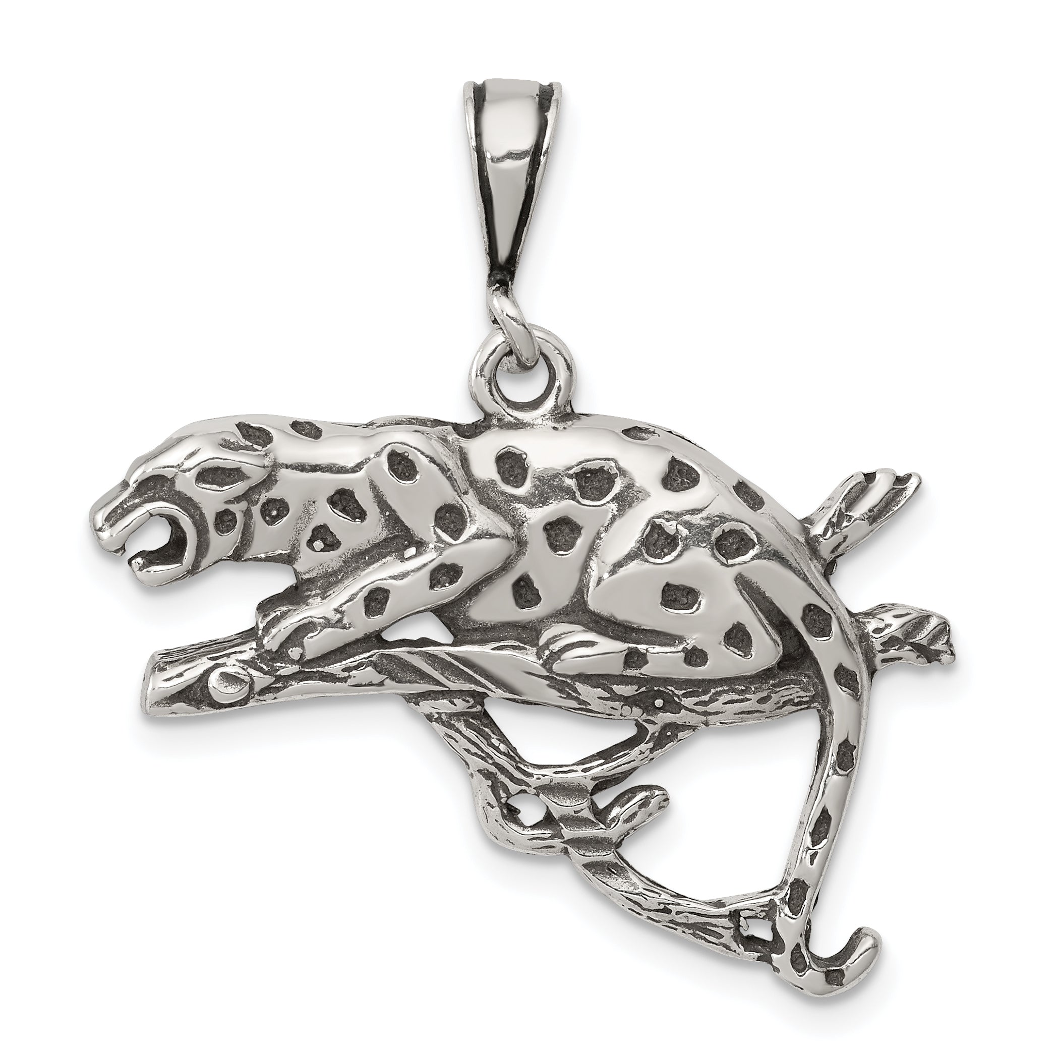 Sterling Silver Antiqued & Textured Leopard on Branch Pendant Main image