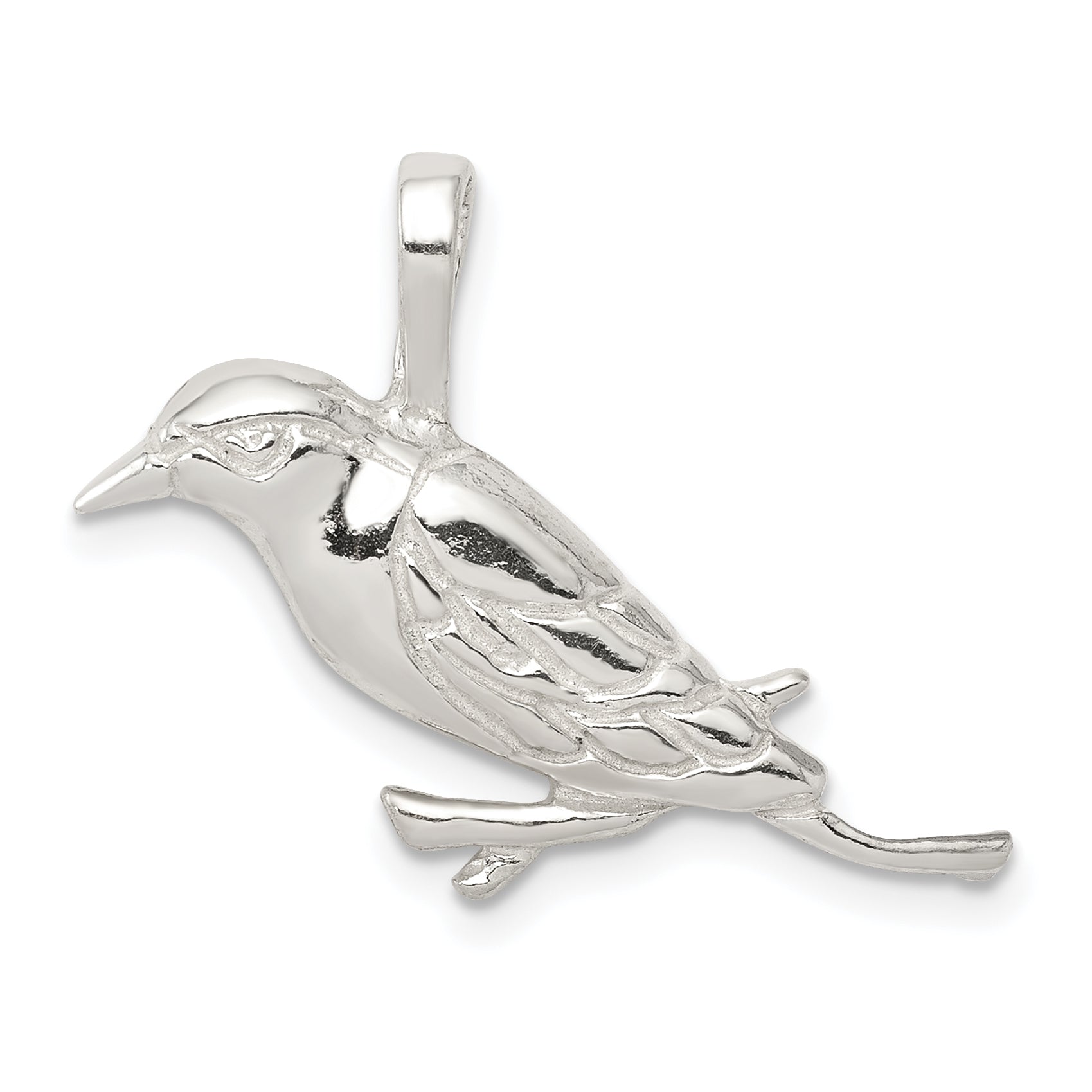 Sterling Silver Polished Perched Bird Chain Slide Pendant Main image