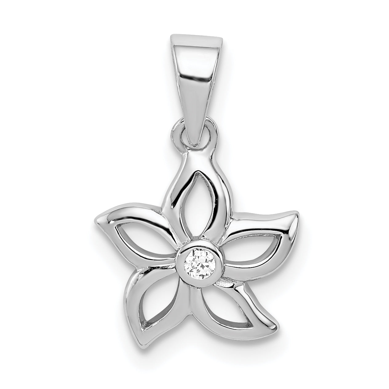 Sterling Silver Rhodium-plated Flower with CZ Pendant Main image