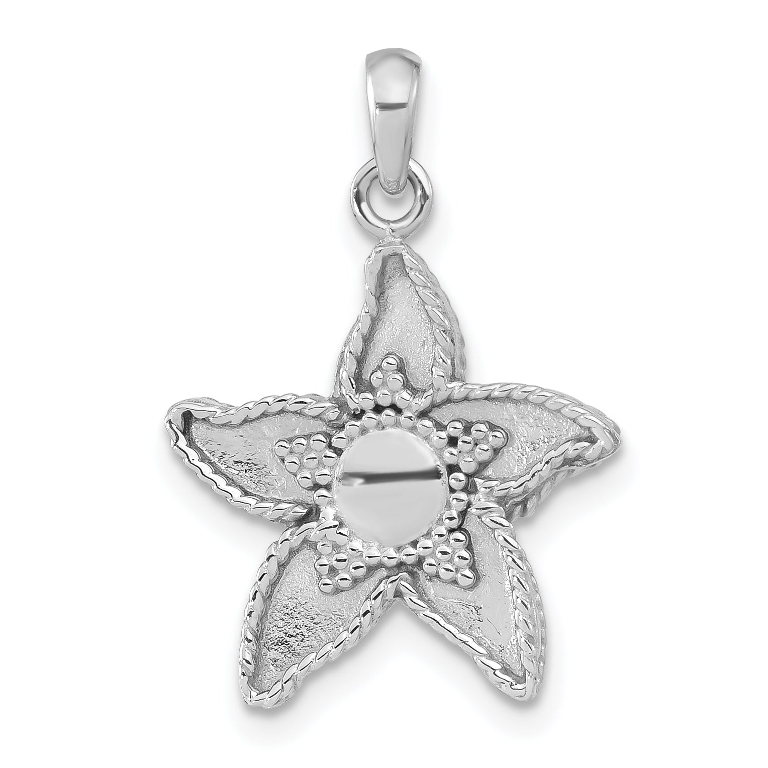 Sterling Silver 925 Flower Pendant Reversible Unisex Beaded Finish