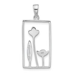 Sterling Silver 925 Polished Floral Pendant for Women