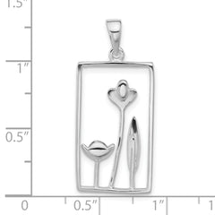 Sterling Silver 925 Polished Floral Pendant for Women