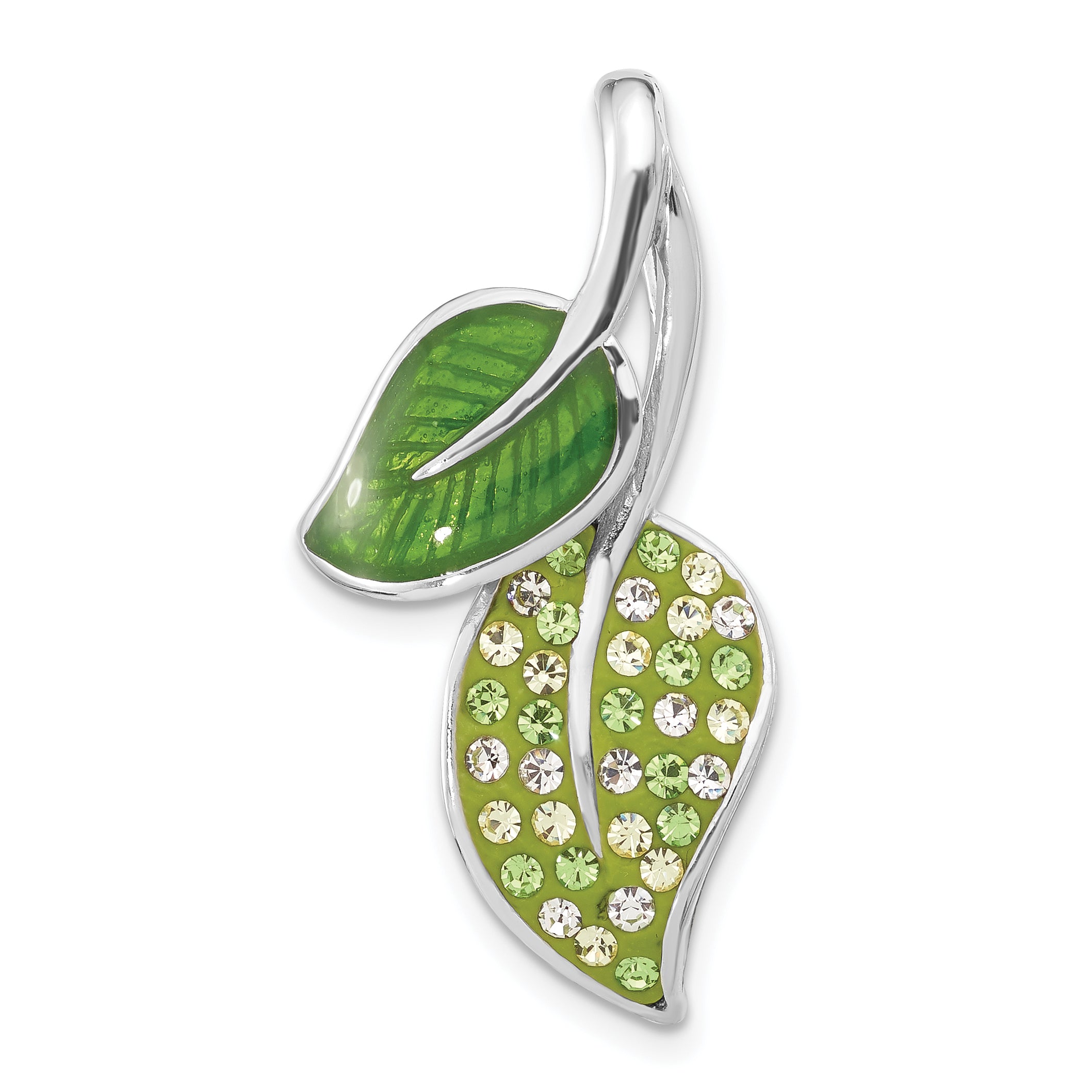 Sterling Silver Preciosa Crystal & Enameled Green Leaves Slide Pendant