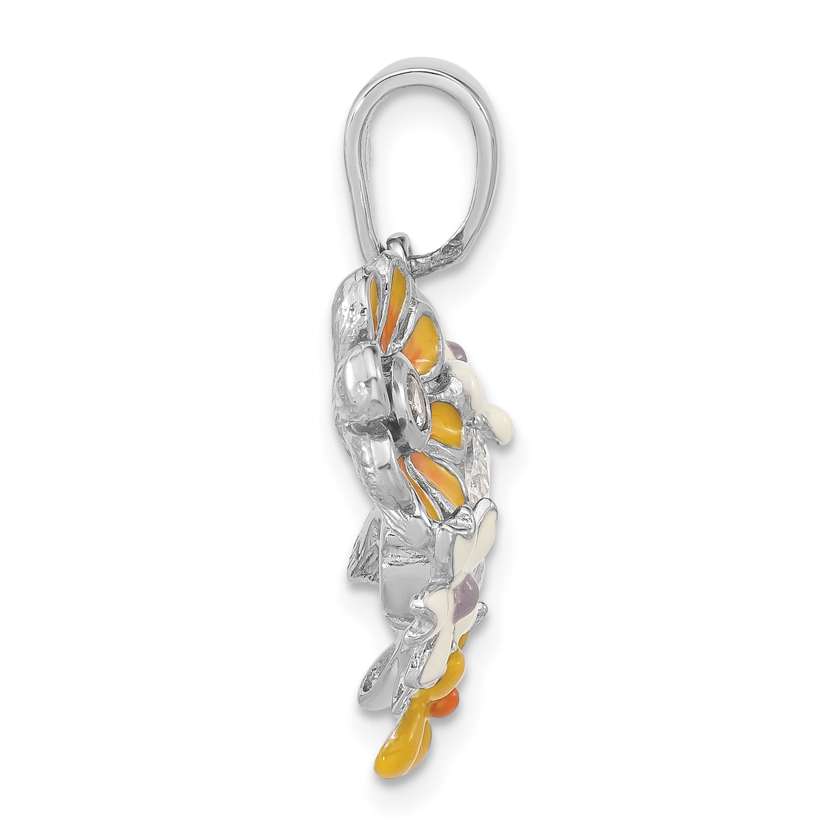Sterling Silver CZ Enamel Flower Pendant with Polished Finish Unisex