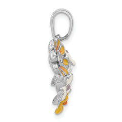 Sterling Silver CZ Enamel Flower Pendant with Polished Finish Unisex