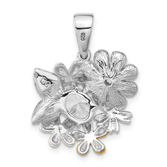 Sterling Silver CZ Enamel Flower Pendant with Polished Finish Unisex