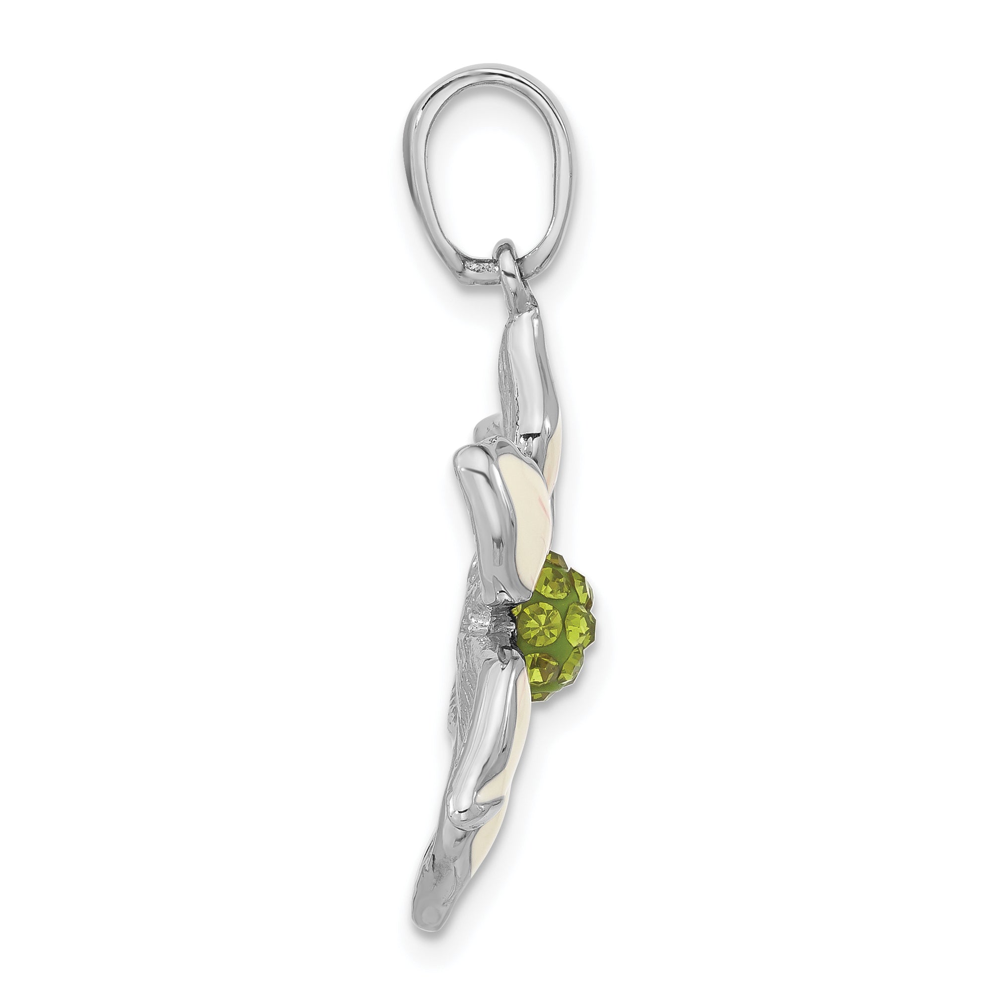Sterling Silver 925 Floral Pendant with Green Crystal and Pink Enamel Secondary image