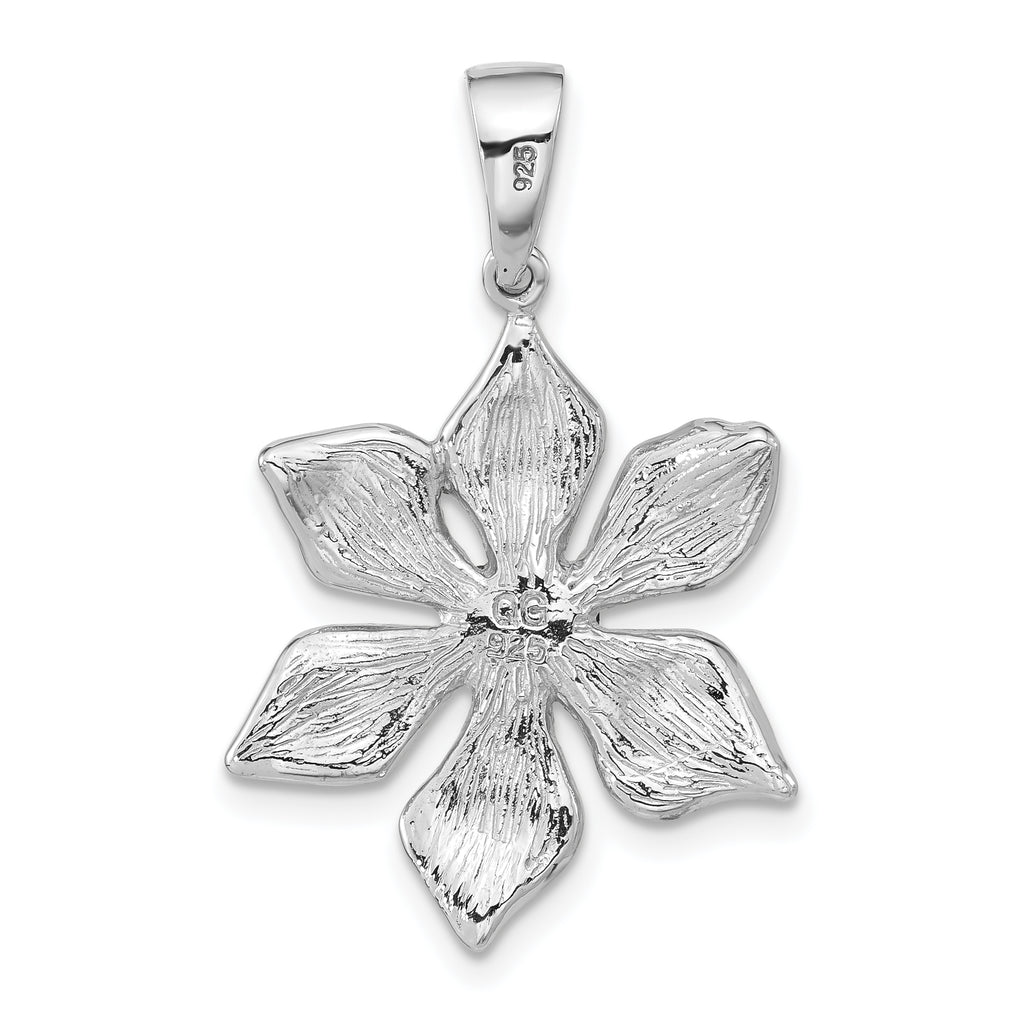 Sterling Silver 925 Floral Pendant with Green Crystal and Pink Enamel
