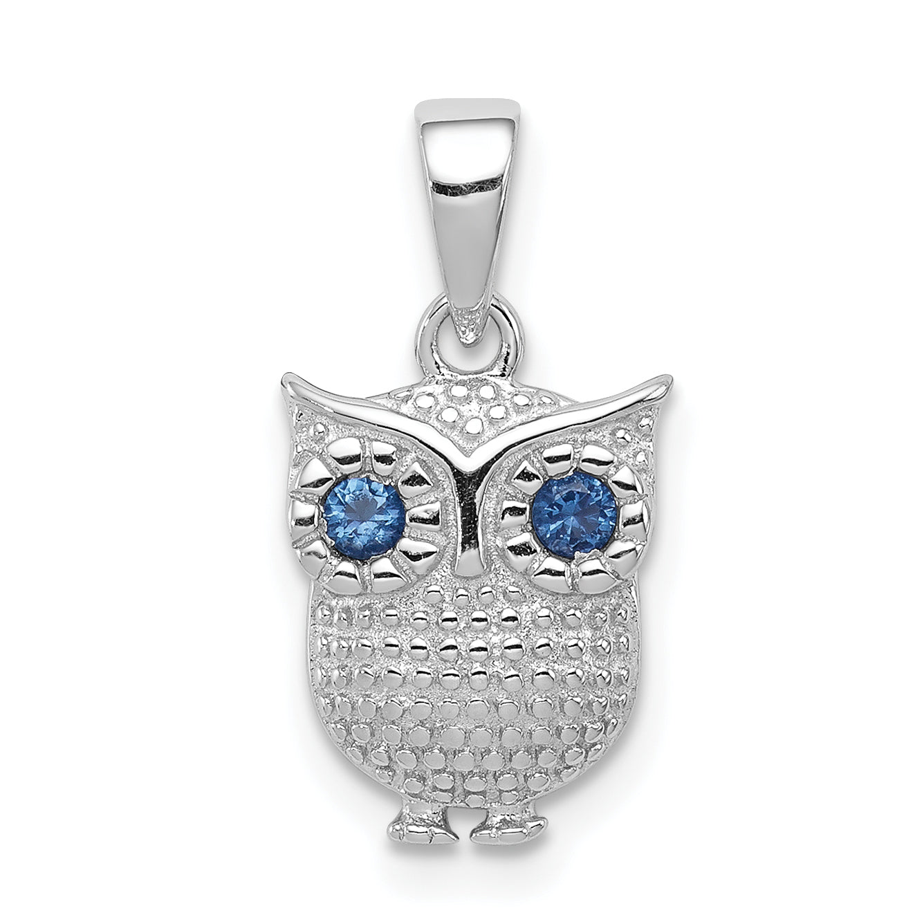 Sterling Silver Rhodium-plated w/Blue Synthetic Sapphire Owl Pendant Main image