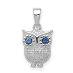 Sterling Silver Rhodium-plated w/Blue Synthetic Sapphire Owl Pendant
