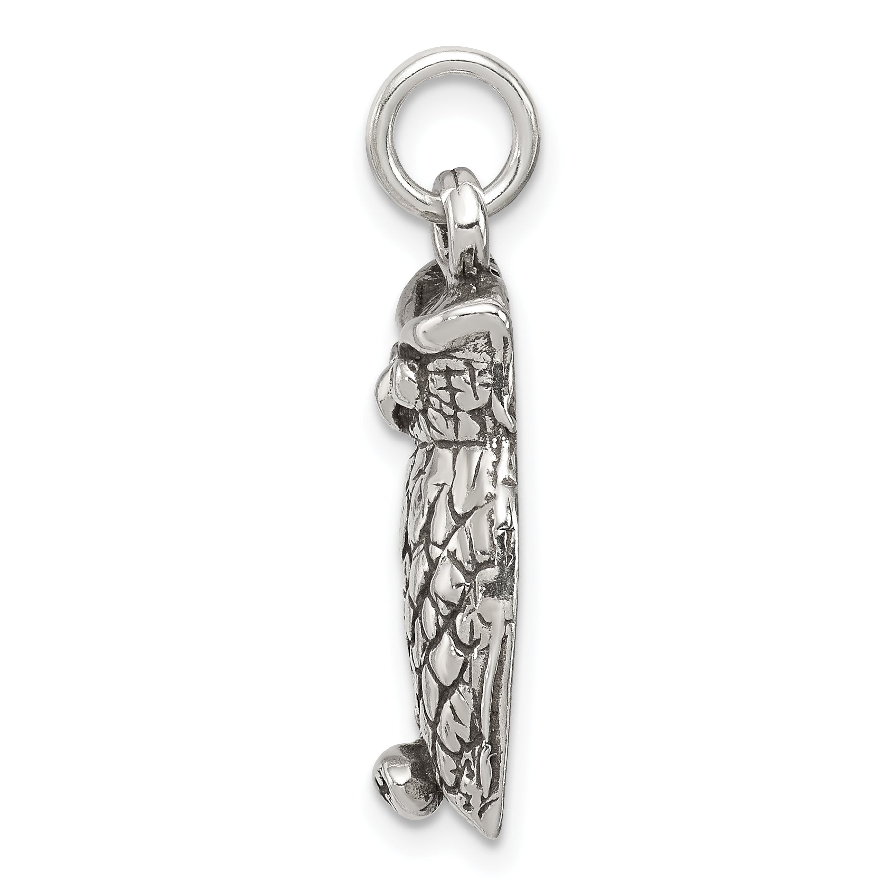 Sterling Silver 925 Textured Owl Pendant with Antiqued Finish