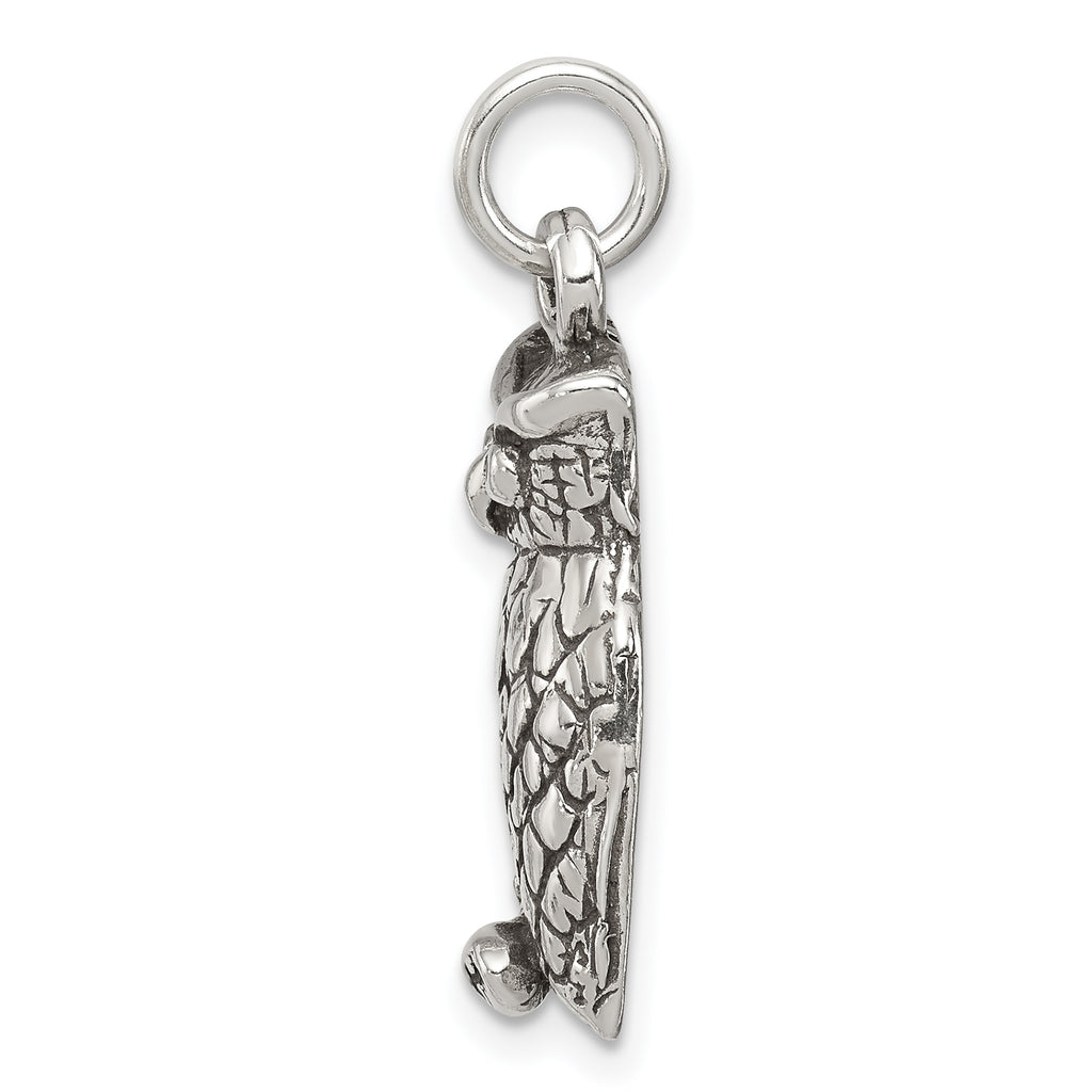 Sterling Silver 925 Textured Owl Pendant with Antiqued Finish