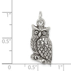 Sterling Silver 925 Textured Owl Pendant with Antiqued Finish