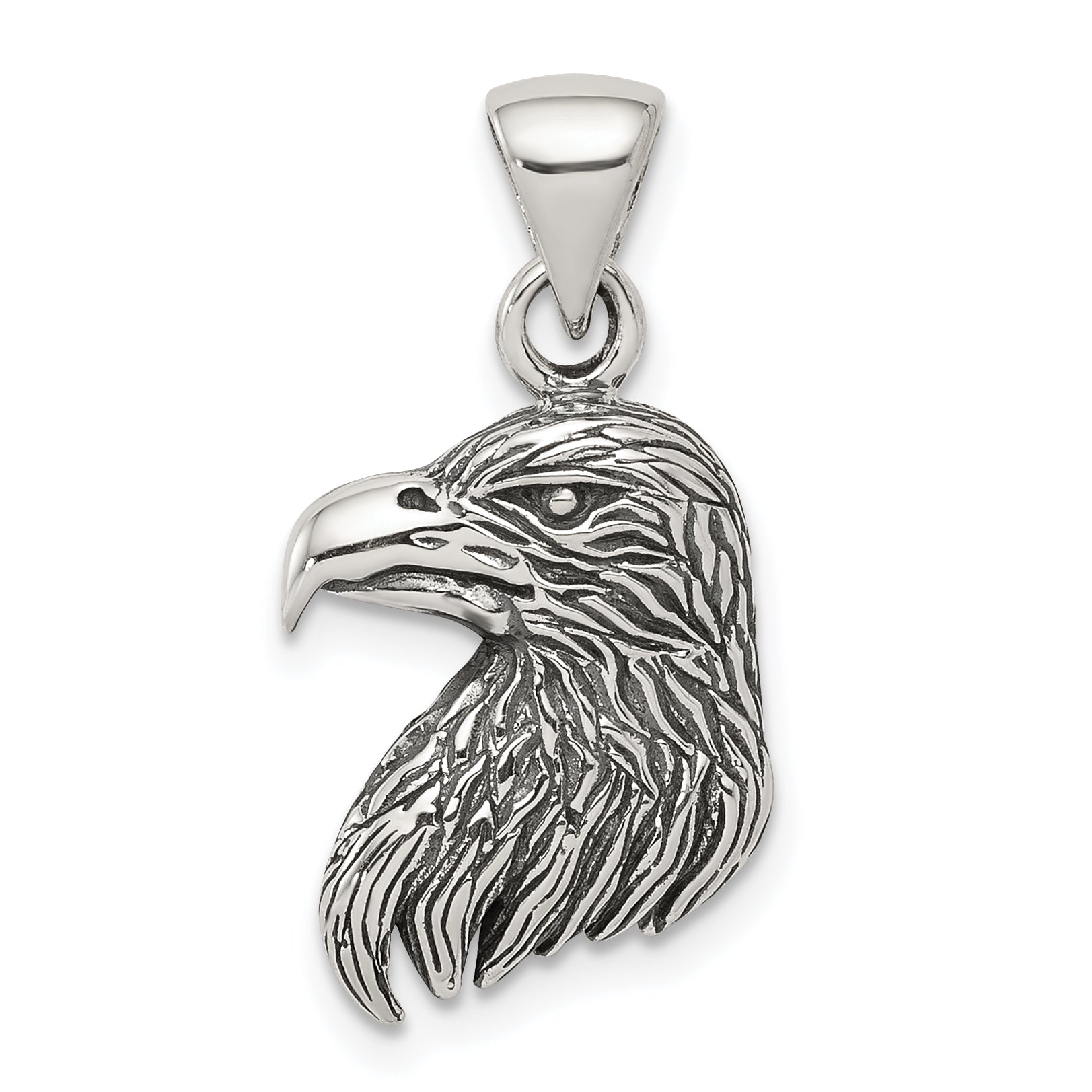 Sterling Silver Antiqued Polished Textured Eagle Head Pendant Main image