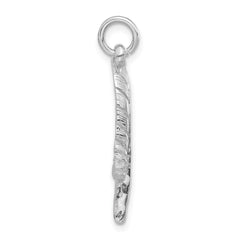 Sterling Silver 925 Feather Pendant with Polished Textured Unisex Design