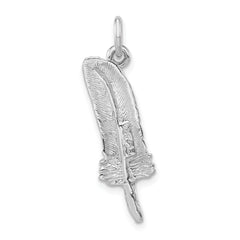 Sterling Silver 925 Feather Pendant with Polished Textured Unisex Design